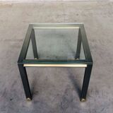 Steel and brass square coffee table, Belgium, 1980s