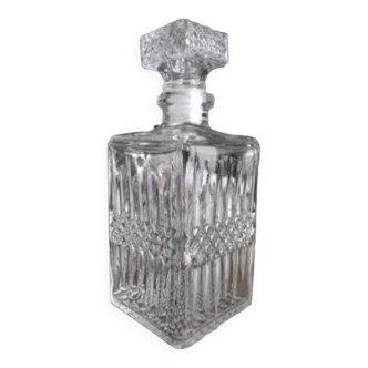 Vintage whiskey decanter in diamond faceted glass airtight stopper