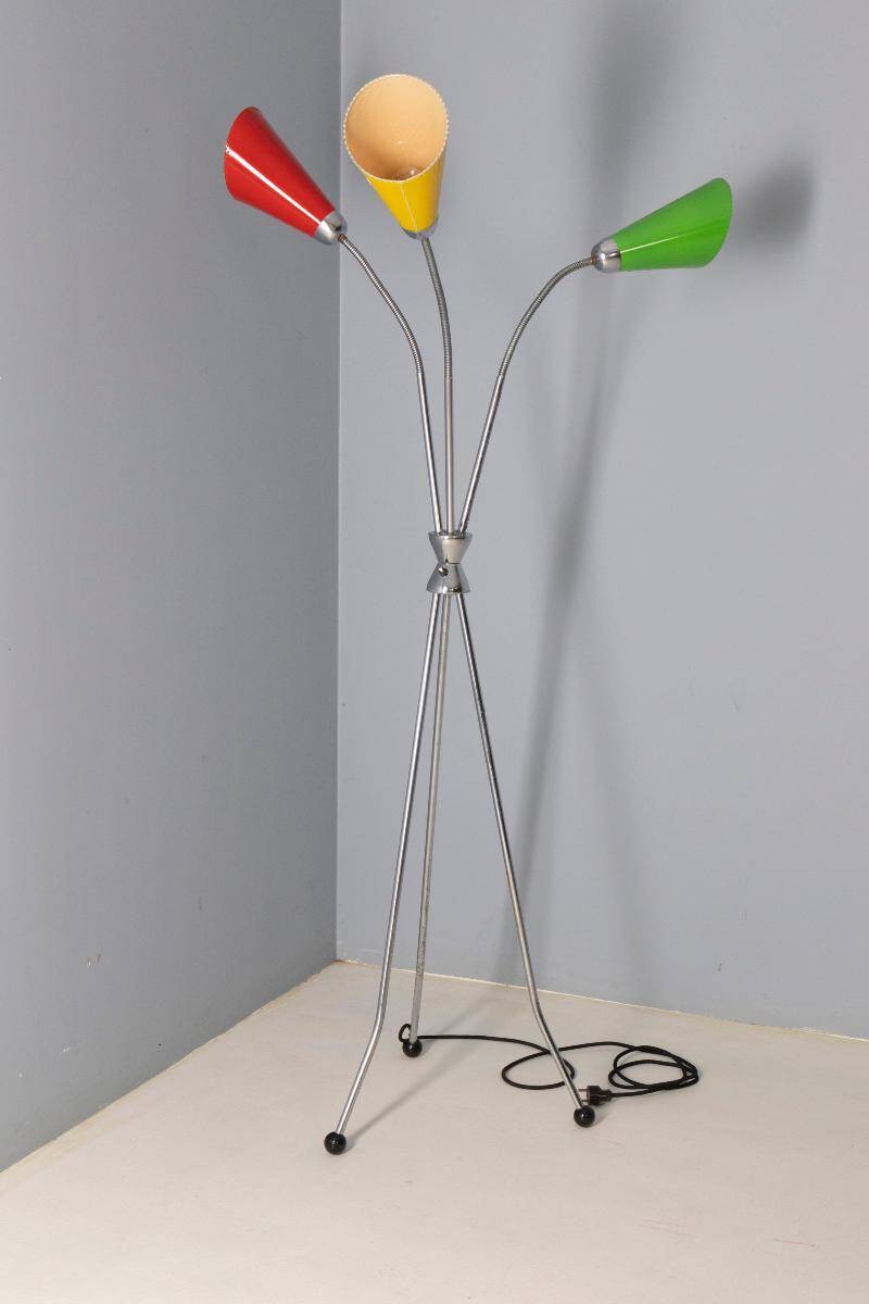 Three-armed floor lamp, Lidokov, 1950s–1960s, Czechoslovakia