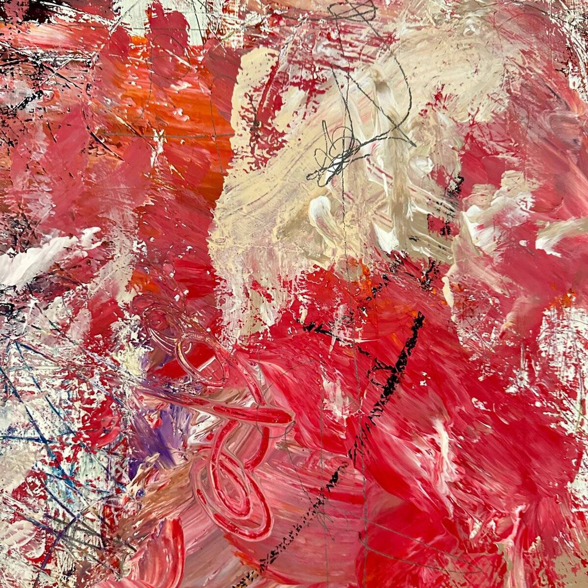 Felix Bachmann, Abstract Composition in Red and White, 2024, Mixed Media