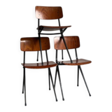 Set of 4 Eromes Marko Holland 1960s Chairs — Dark Wood Veneer Seats, Black Metal Frames