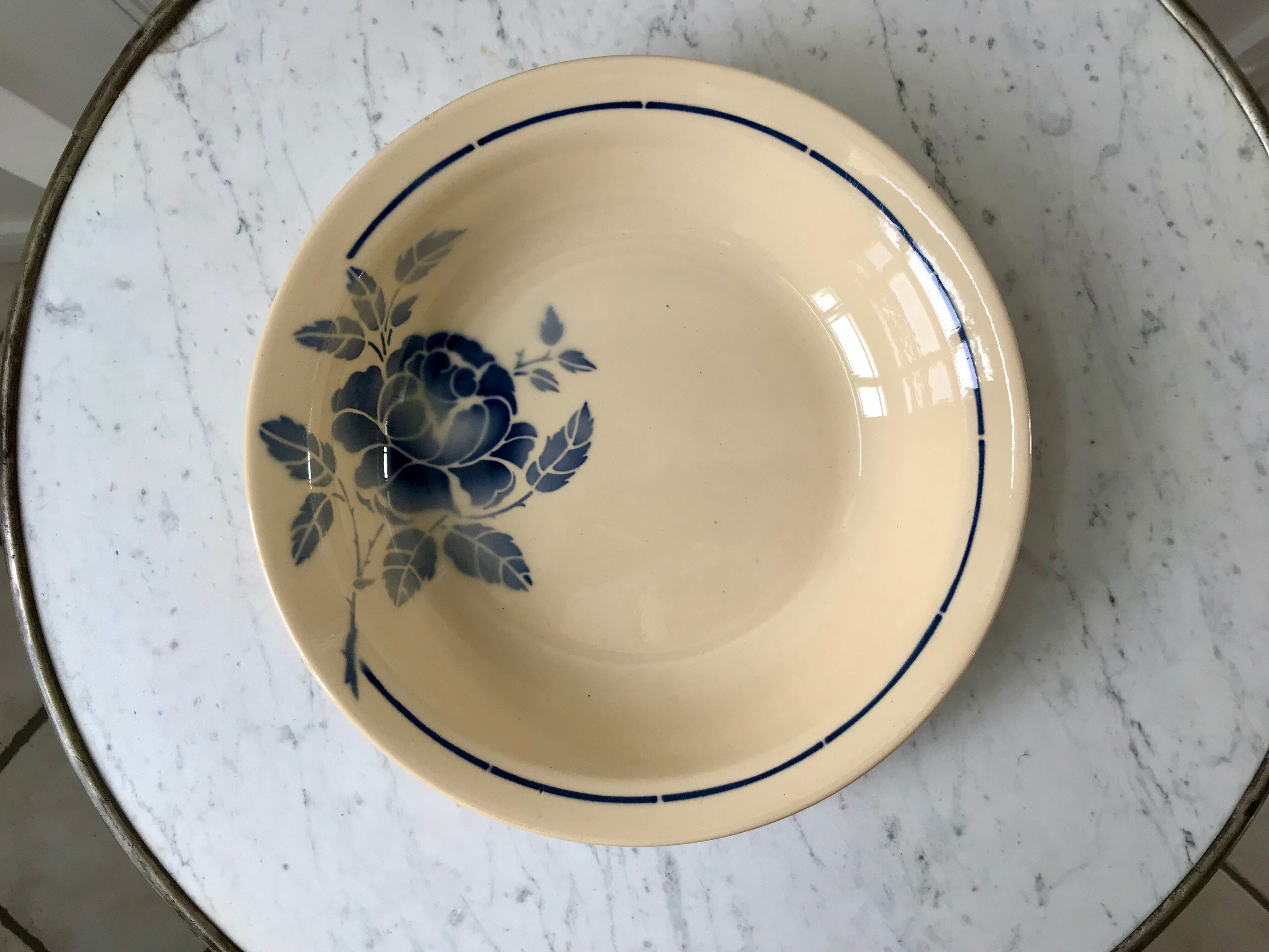 Round dish hollow blue flowers Saint-Amand years 30-40