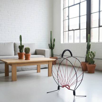 Vintage black metal magazine rack with red scoubidou - 1960s