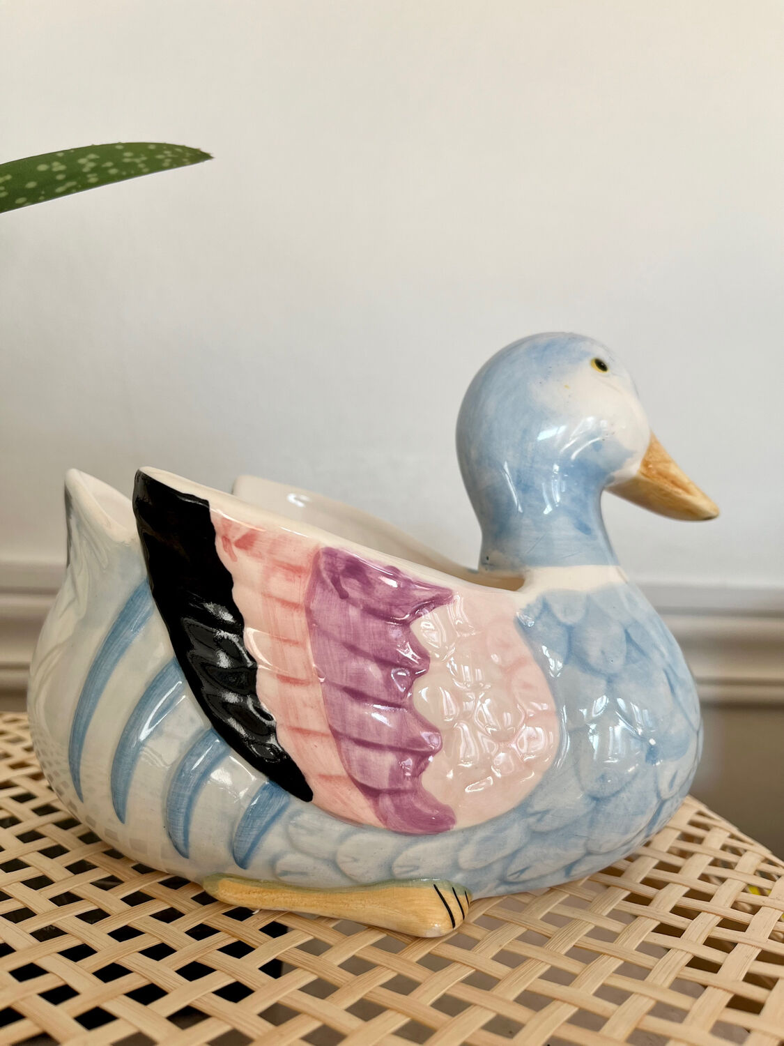 Hand-painted ceramic duck pot cover