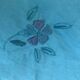 4 white linen napkins, emerald tinted, embroidered with flowers and monogrammed, old GM