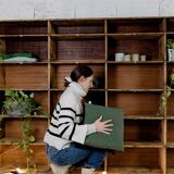 Factory locker cabinet, wood and green