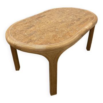Vivai del Sud rattan & travertine dining table Italy 1960’s