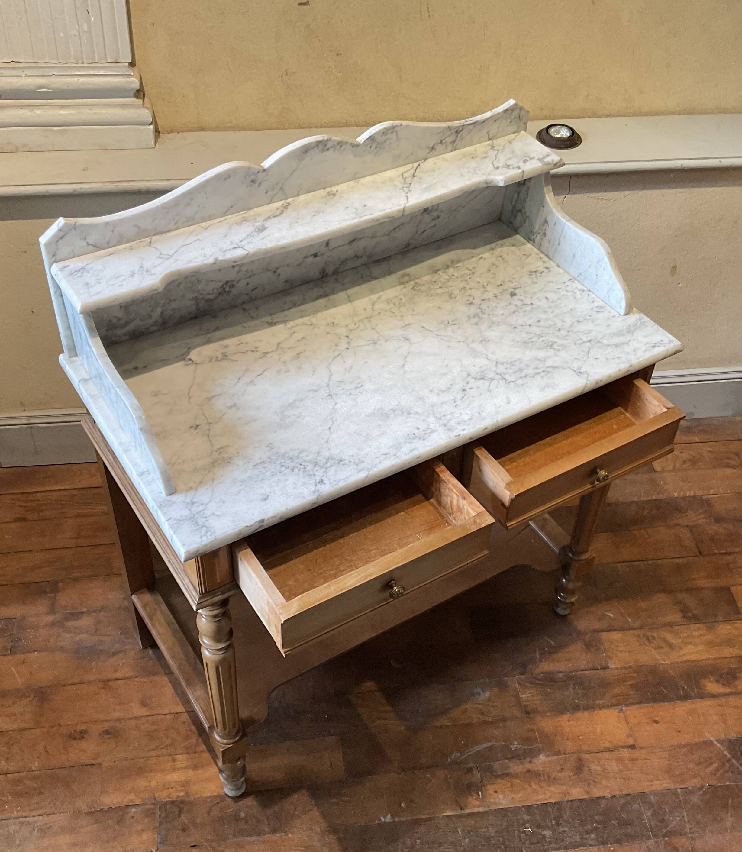 Louis Philip style marble top dressing table or dressing table with walnut base