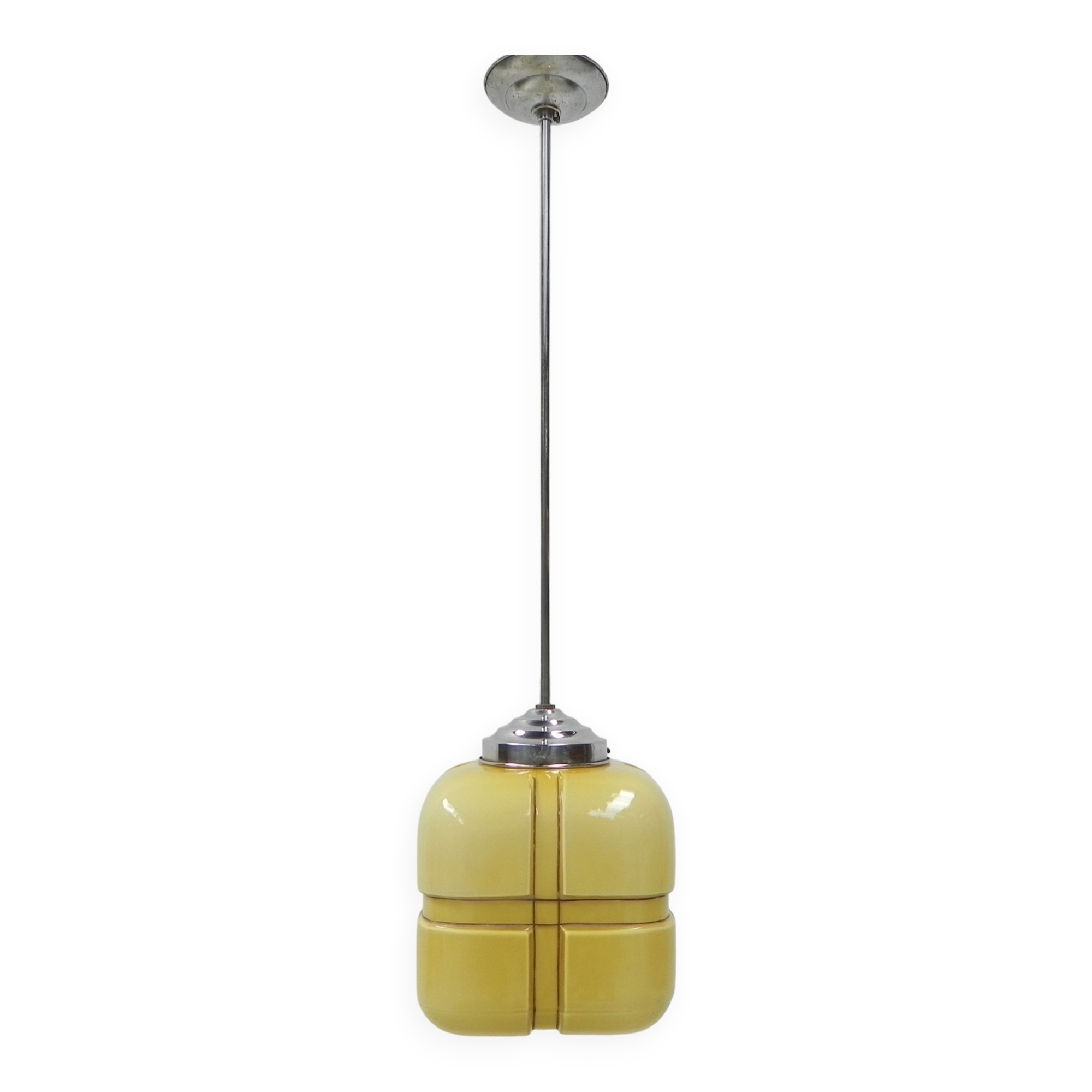 Art Deco hanging lamp with square glass shade