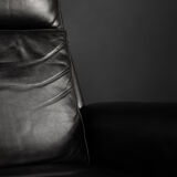 Mid-century danish modern minimalist black leather swivel armchair by georg thams, 1960s