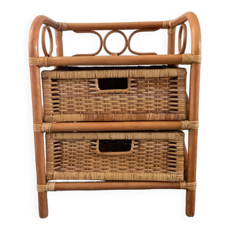 Vintage rattan bedside table from the 70s