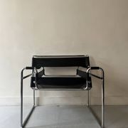 Wassily tubular armchair in chrome & black leather, designed by Marcel Breuer in 1970.