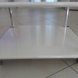 "Space Age" coffee table in white lacquered steel. Double tops. France, Circa
