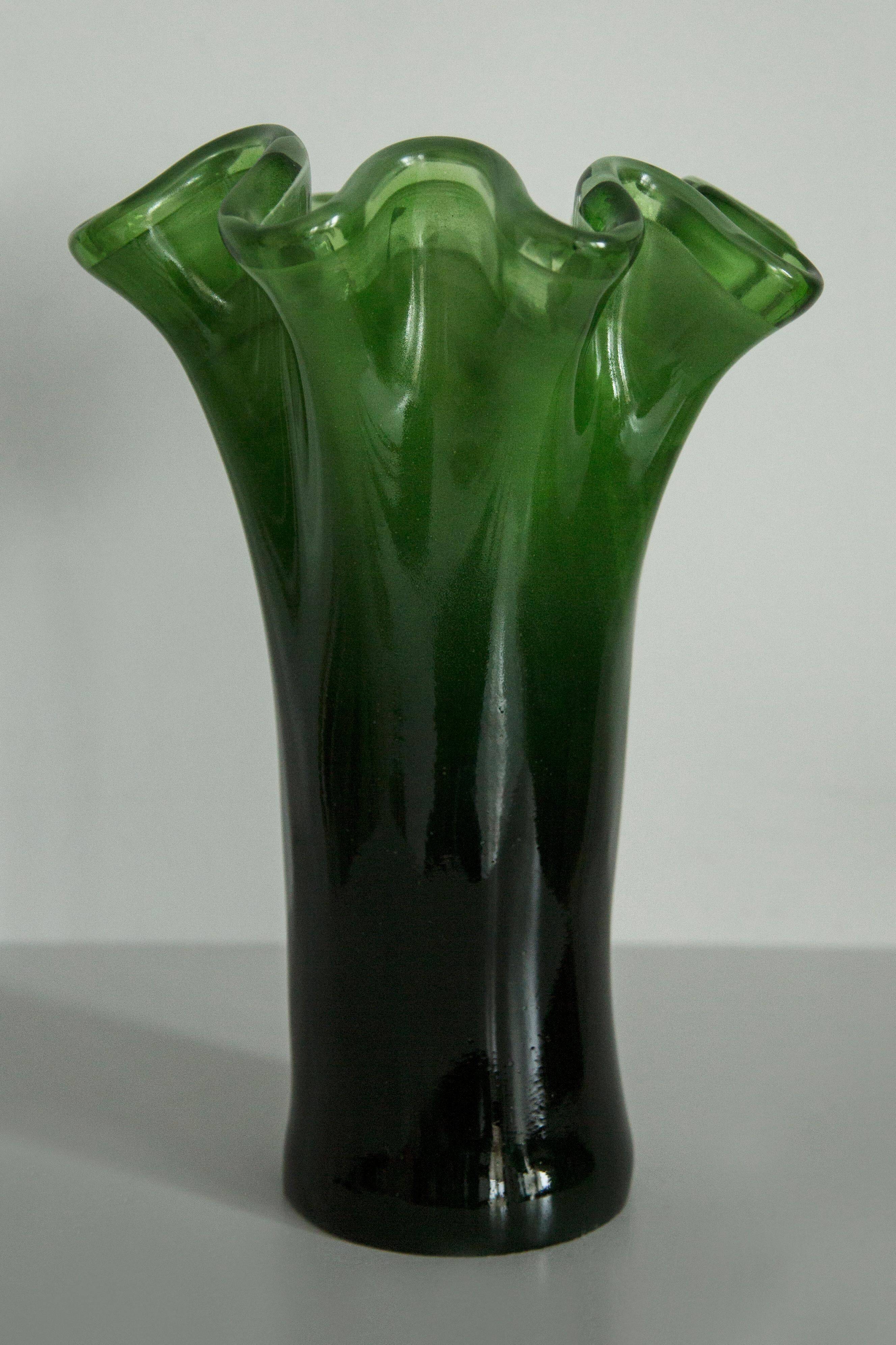 Vintage Murano vase in dark green glass, Italy, 2000s