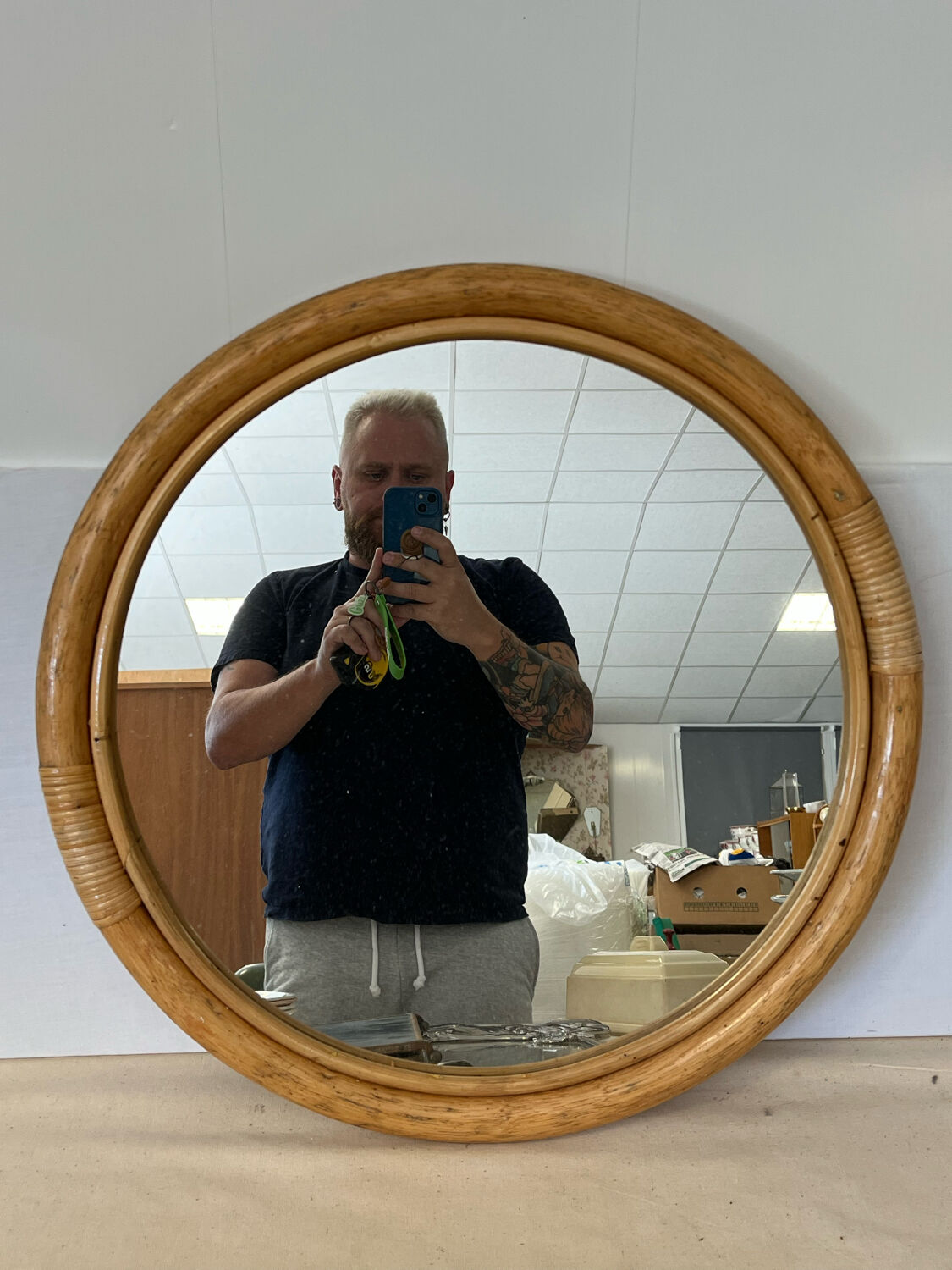 Round rattan mirror