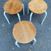 Set of 3 stackable stools in Ikea Frosta style, solid wood and steel, 1990.