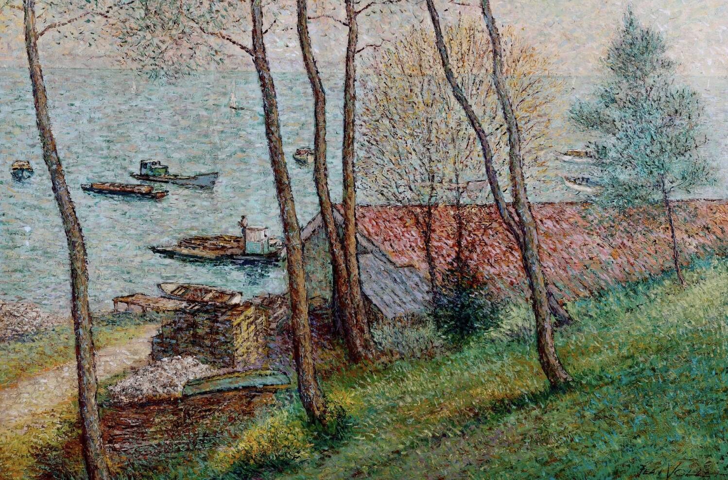 Jean vollet (1935-2015) arcachon bay. claouey. oil on canvas 73 x 92cm