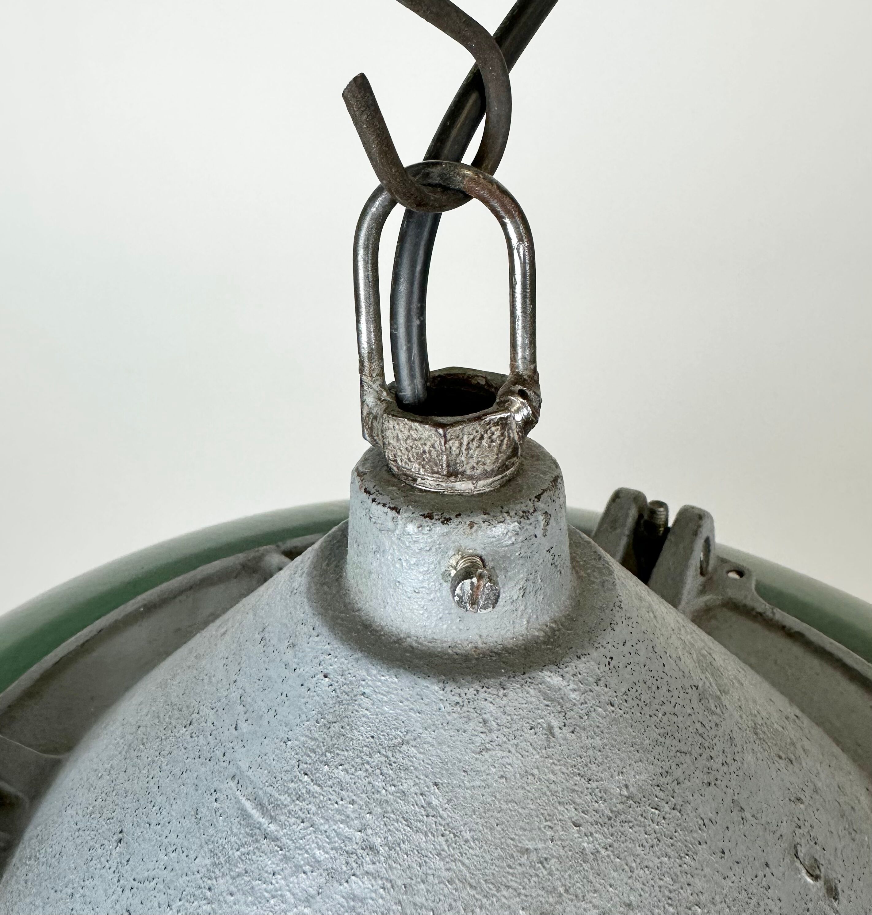 Industrial Green Enamel Factory Cage Pendant Lamp in Cast Iron from Zaos, 1960s