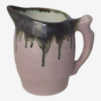 Vintage pitcher in purple stoneware with slate grey dripping-Ht 16cm