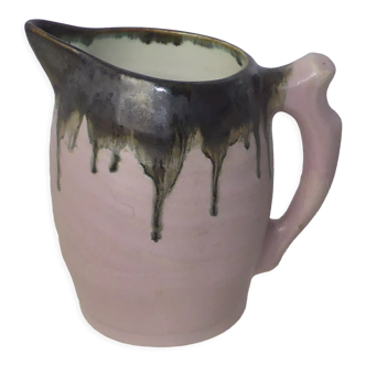 Vintage pitcher in purple stoneware with slate grey dripping-Ht 16cm