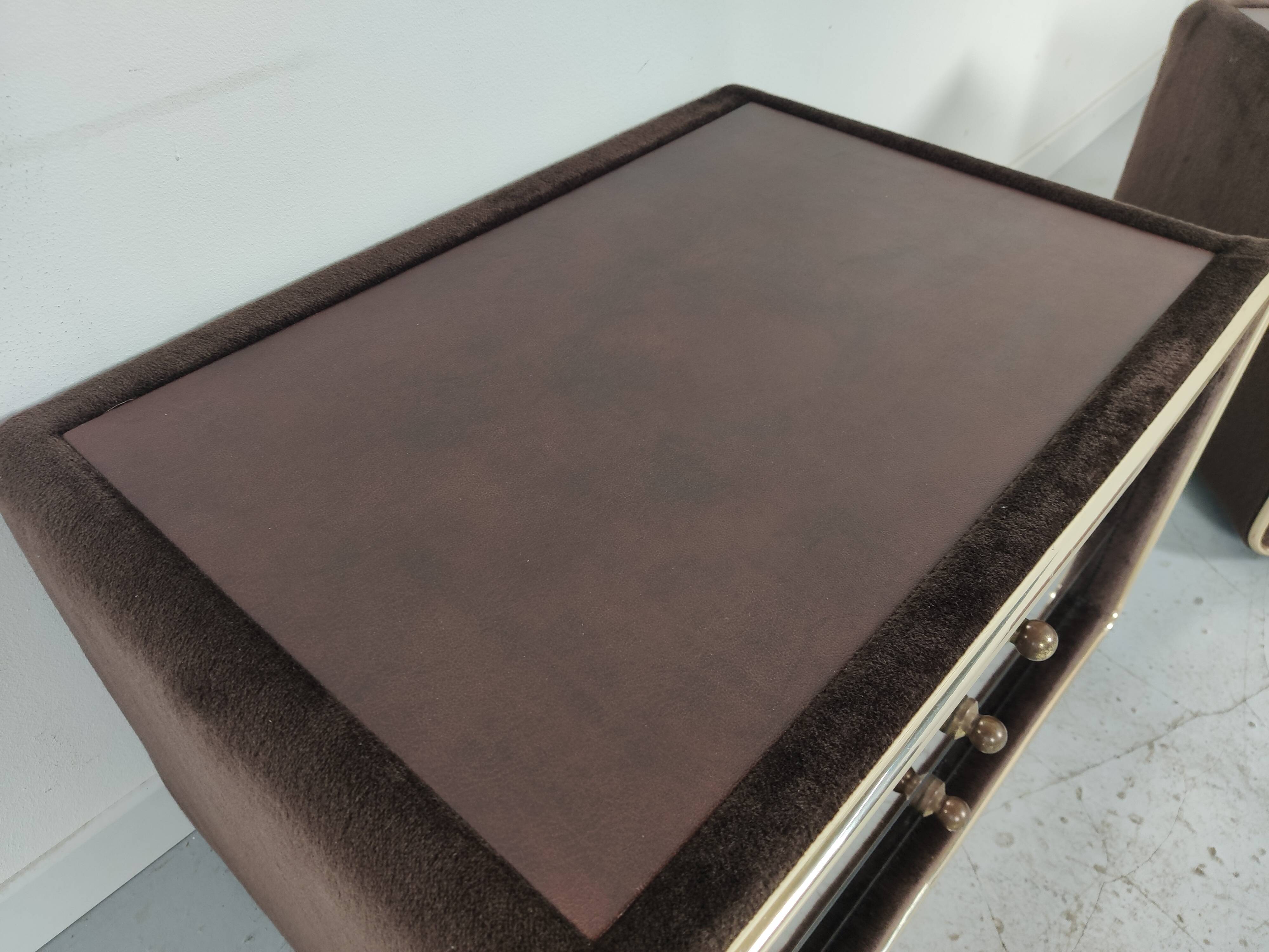 Pair of mirror and leather bedsides Ruf international, 60s/70s