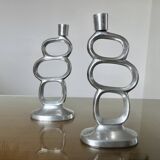 Pair of 1980 aluminum "circle" candlesticks
