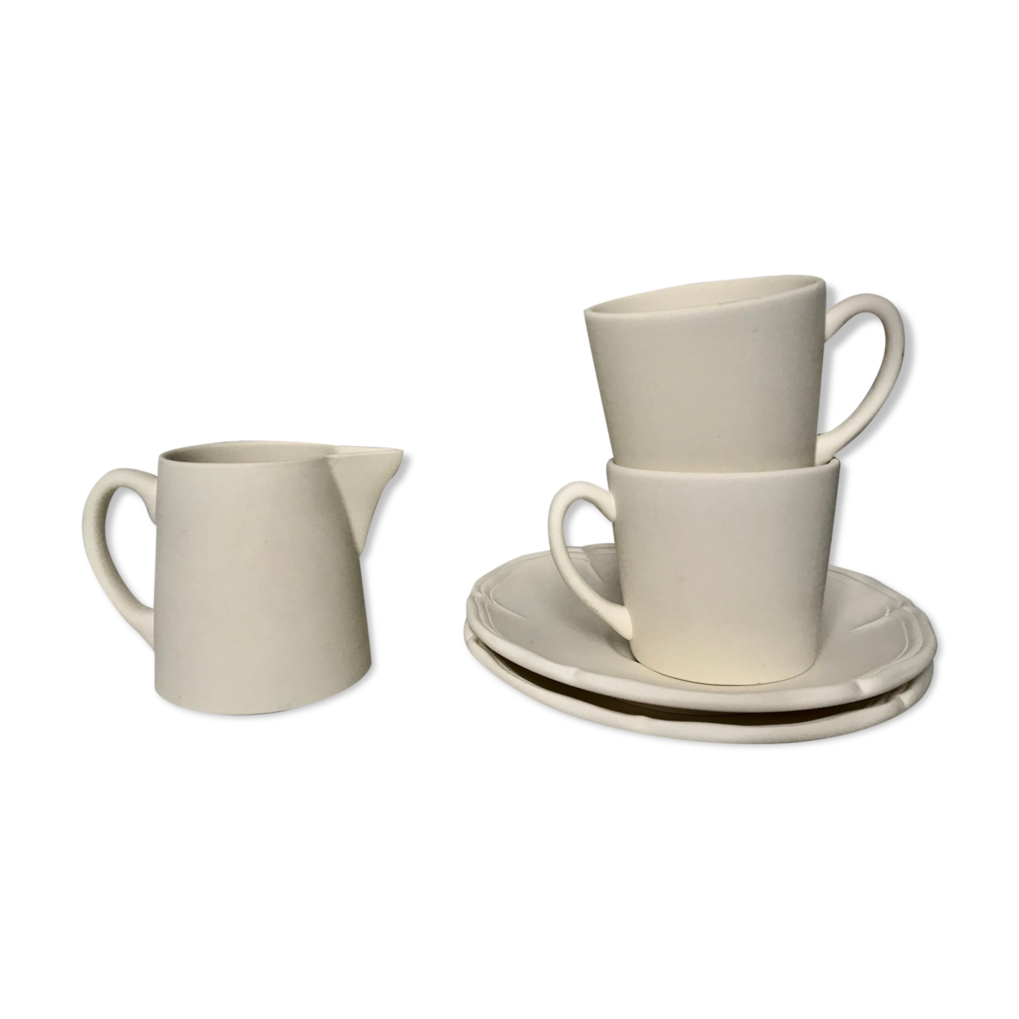 Duo of coffee cups and a Longchamp sugar bowl in 80s biscuit