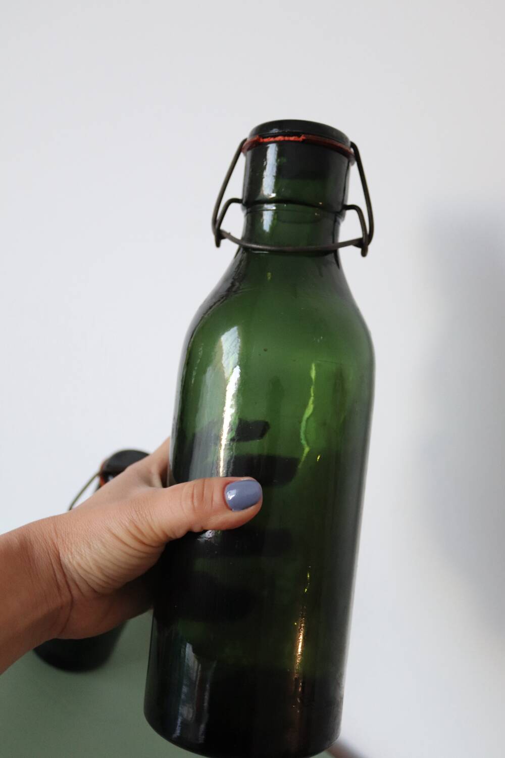 Pair of old green glass jars/bottles – models 1/2 and 1 1/