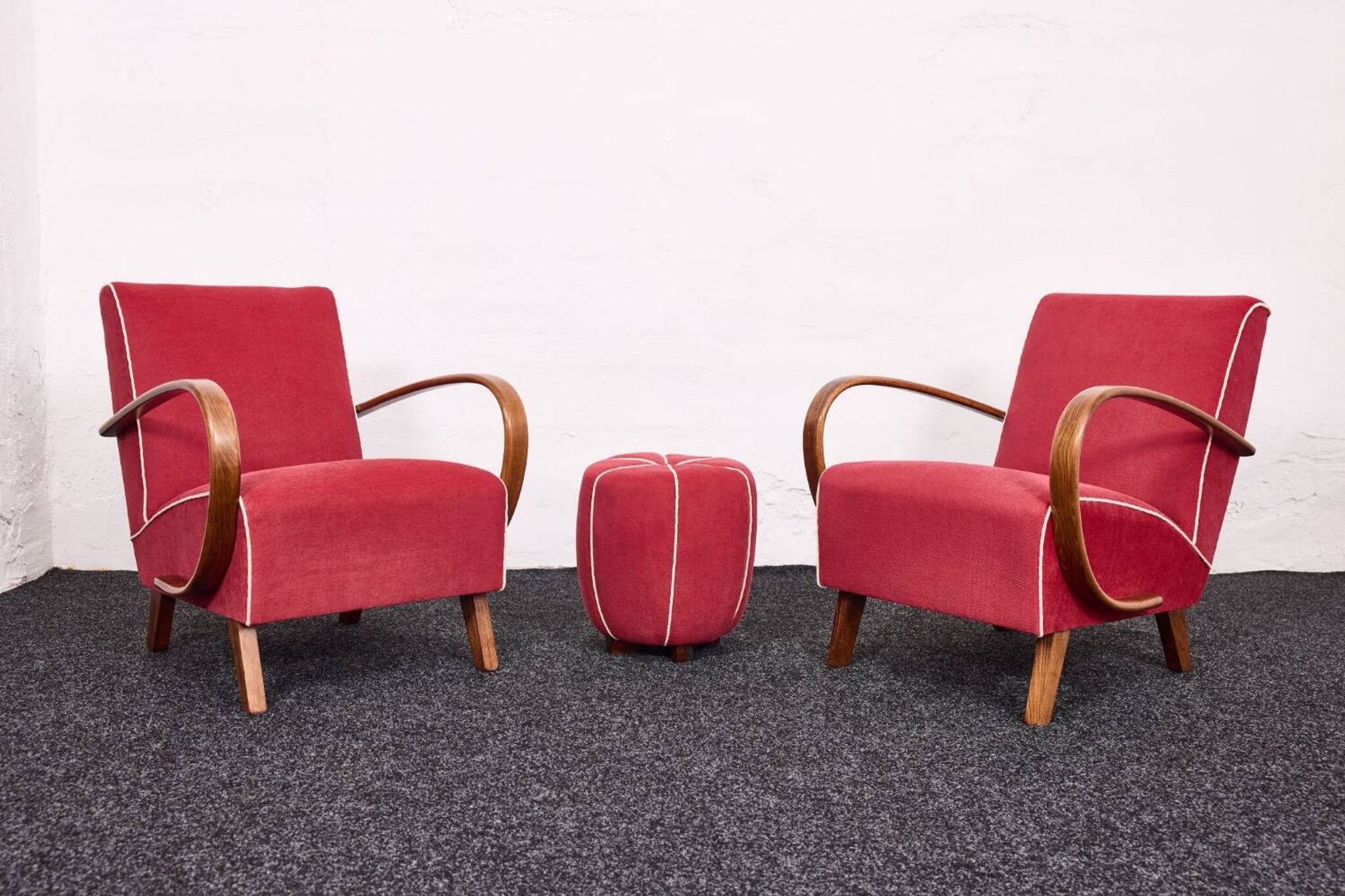 Fauteuils et tabourets Art Déco Jindřich Halabala H-530 années 1940, Up Závody