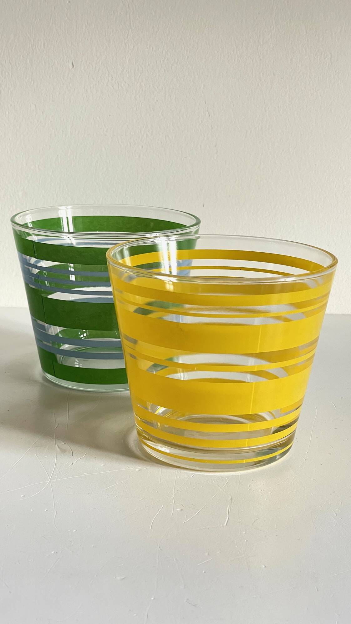 Pair of VINTAGE Silkscreened Glass Plant Pots