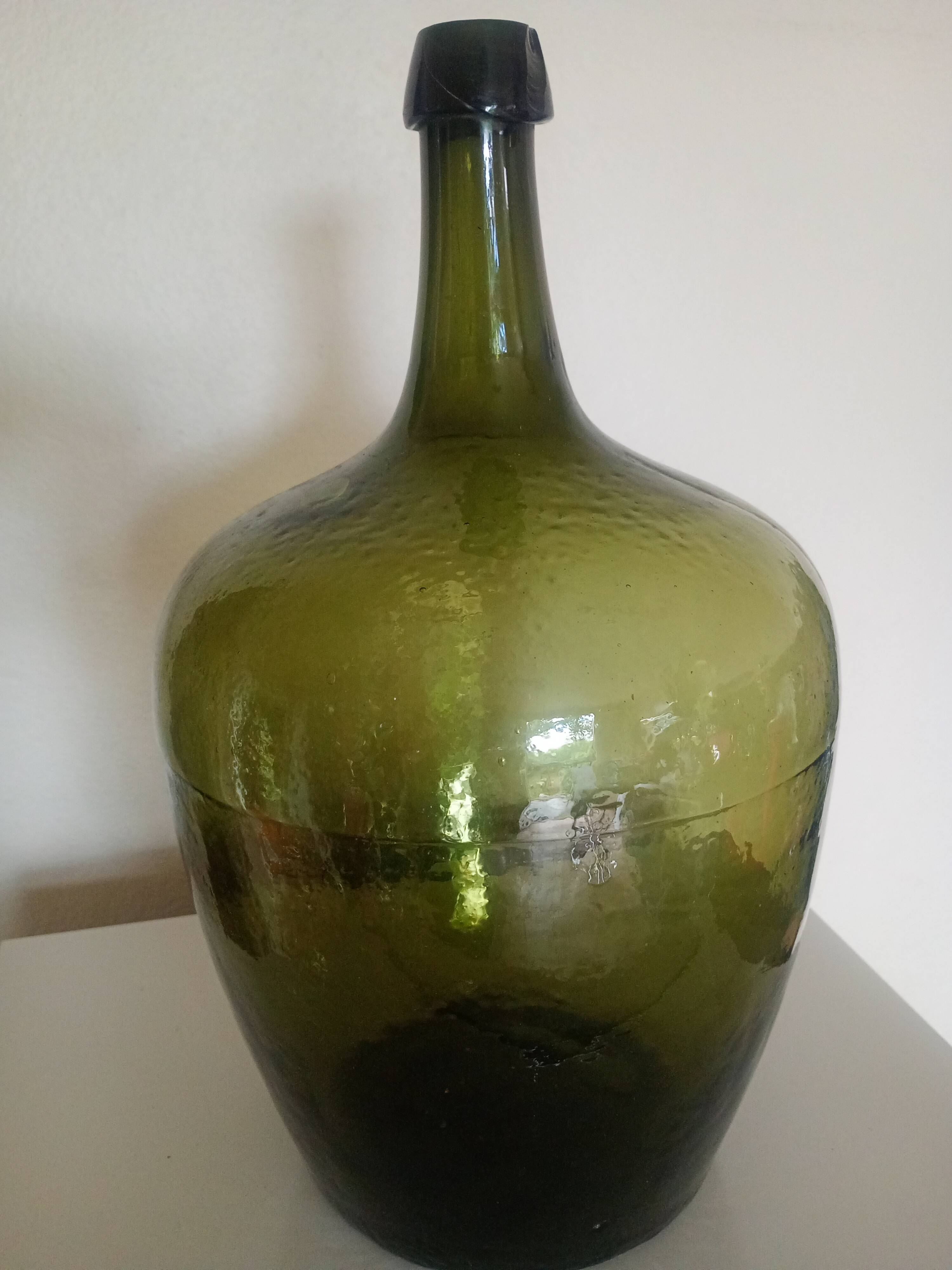 Dame-Jeanne Bonbonne ancienne verte 45cm Alsace - éclat col