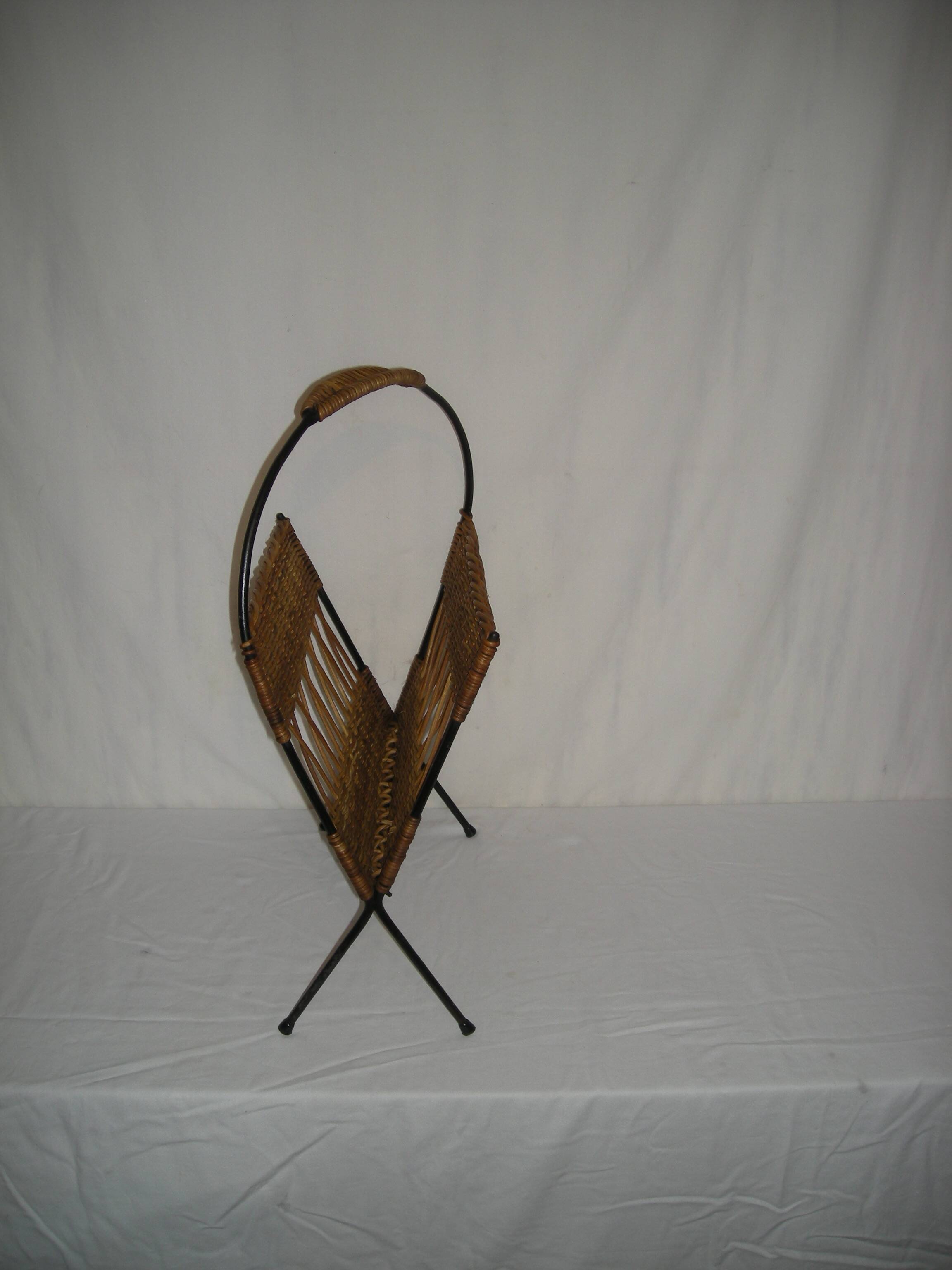 rattan magazine rack from the 50s