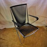 Chromed metal armchair with black scoubidous 1960