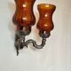 Silver-colored chiseled metal wall light, 2 lights with orange glass tulip