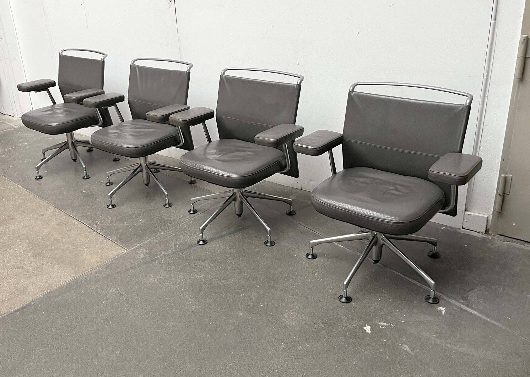 Postmodern swivel chairs model AC2 in leather by Antonio Cittero for Vitra, 1990s, set of 4.