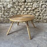 Ensemble table basse et fauteuils en roseau - années 50