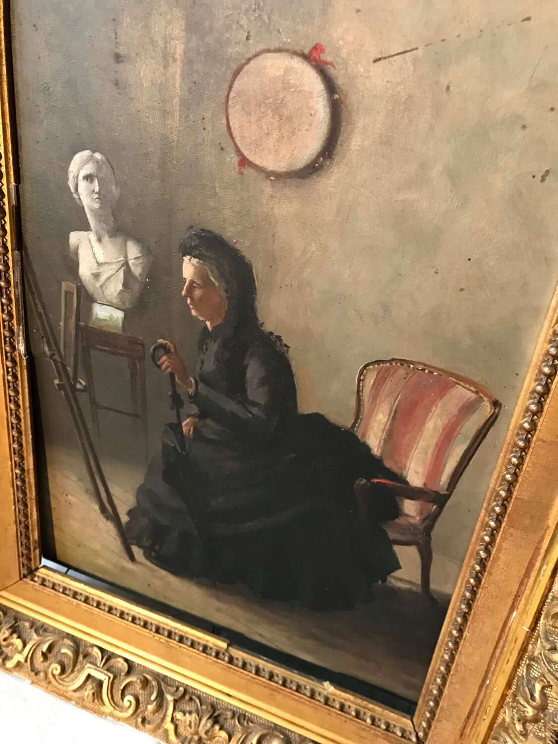 Oil on wood interior scene