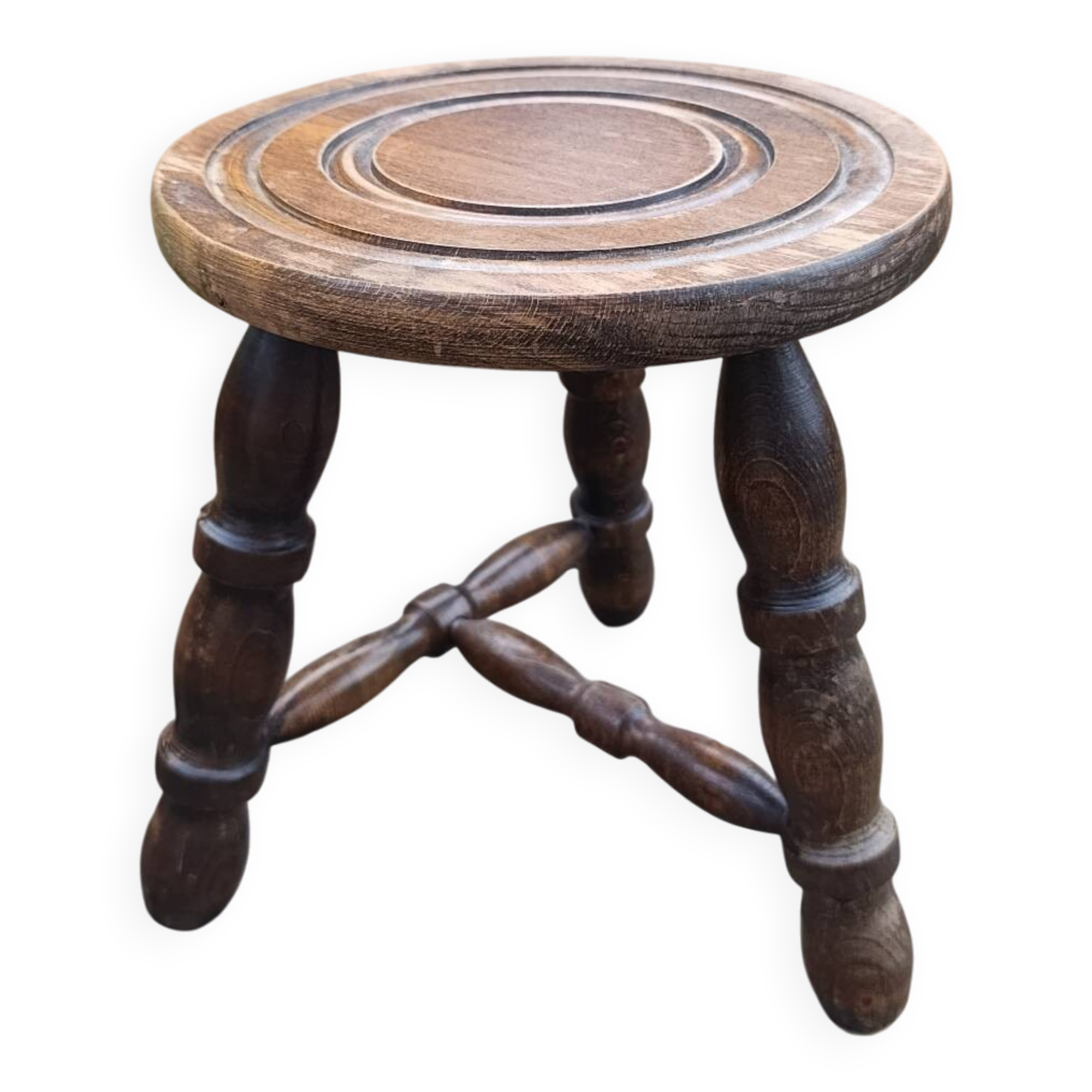 Tabouret tripode bois massif | art populaire