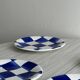 Set of 5 blue and white checkered porcelain dessert plates