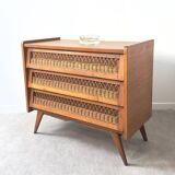 Commode vintage en rotin avec pieds compas