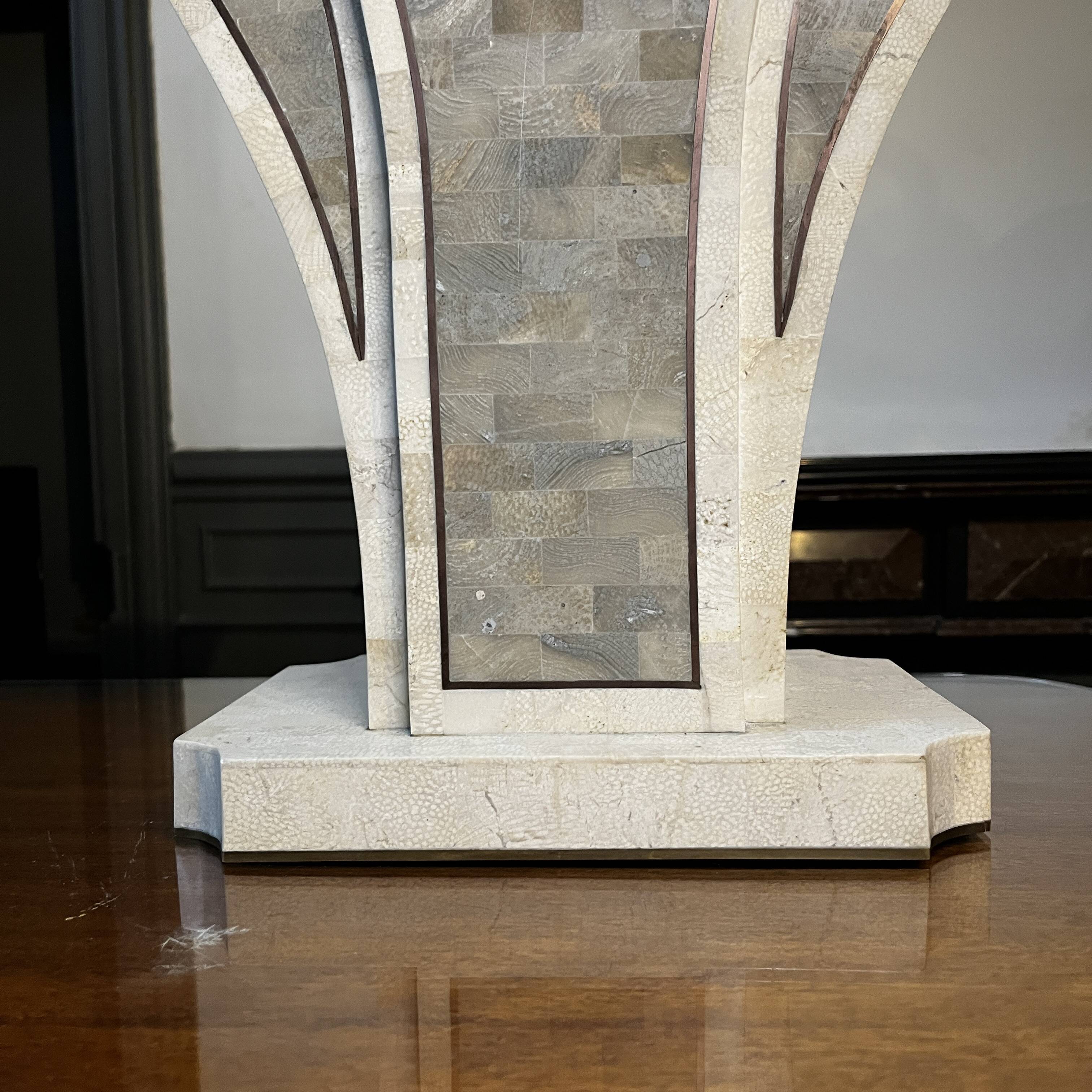 Hollywood regency lamp base maitland smith (usa), tessellated stones & brass, ca 1970