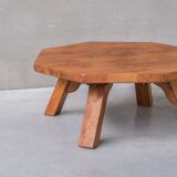 Table basse en chêne brutaliste octangonal hollandais du milieu du siècle