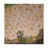 Original signed white flower bouquet painting with its certificate