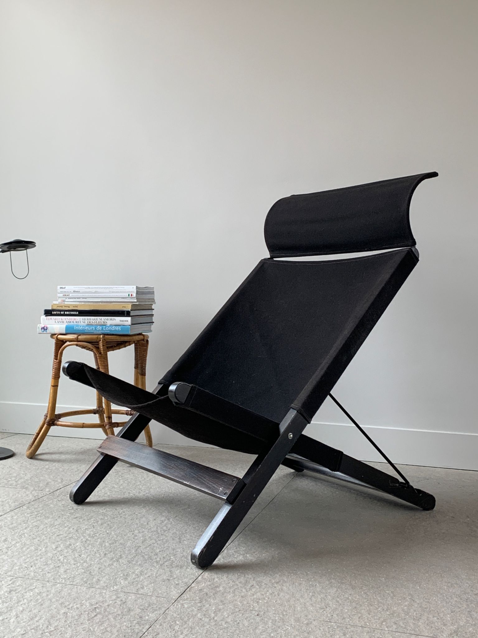 Vintage wood and canvas folding armchair by Tord Bjorklund for Ikea