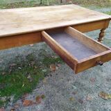 Cherry farm table, turned legs, 2 extensions