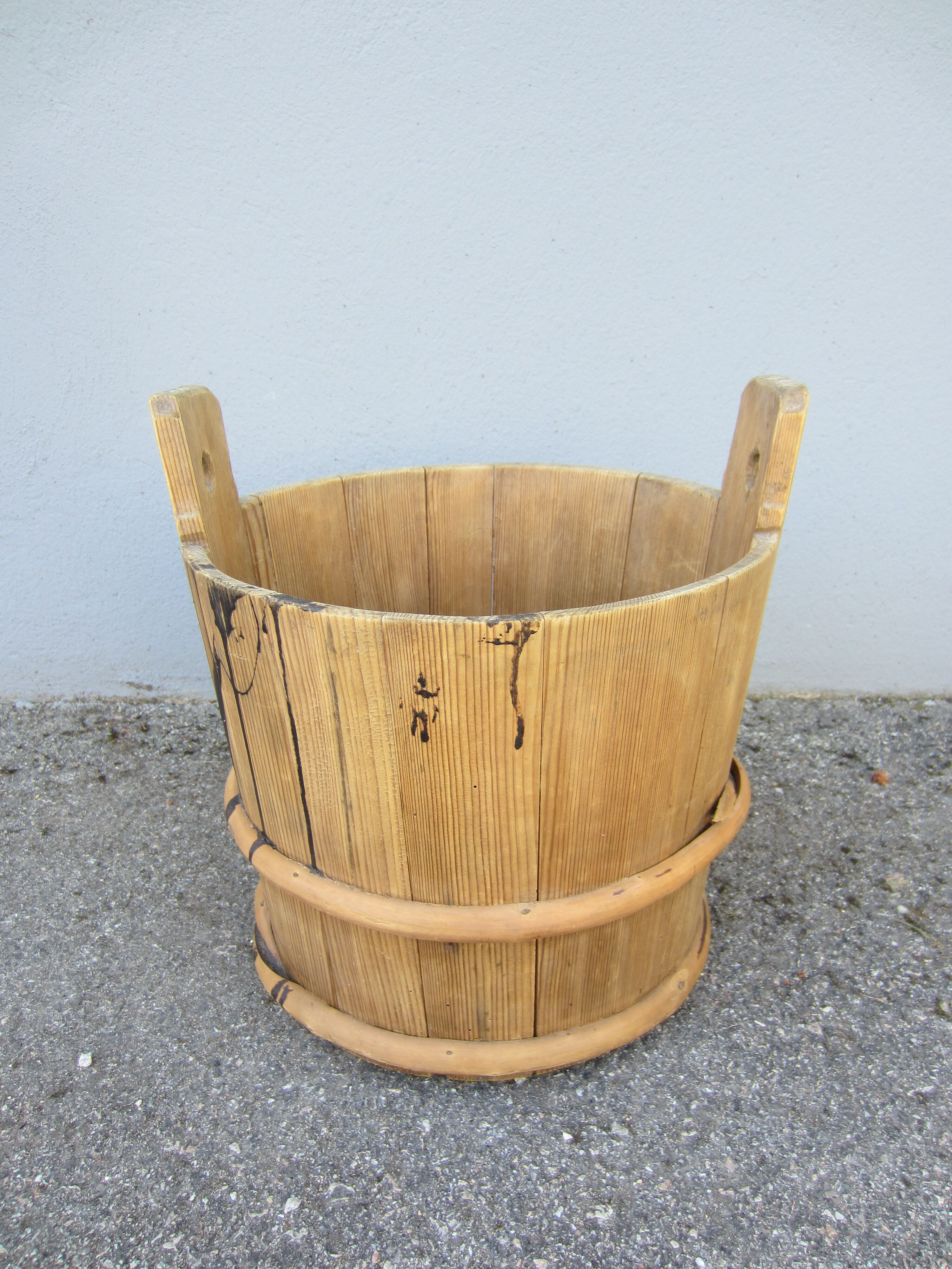 Rustic Scandinavian wooden bucket from the 19th century