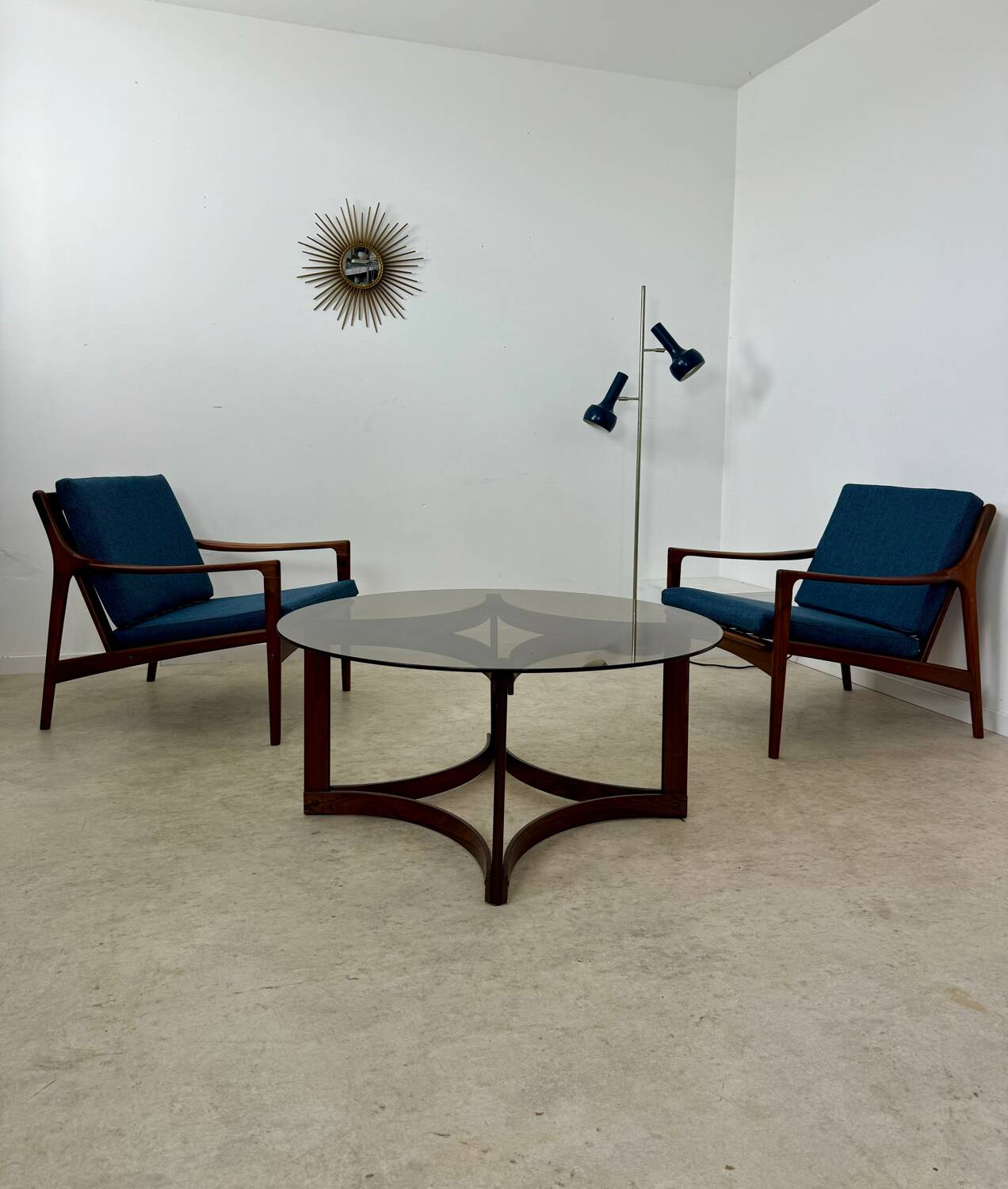 Antique rosewood coffee table with glass top designed by Ingmar Relling for Westnofa, vintage 70s