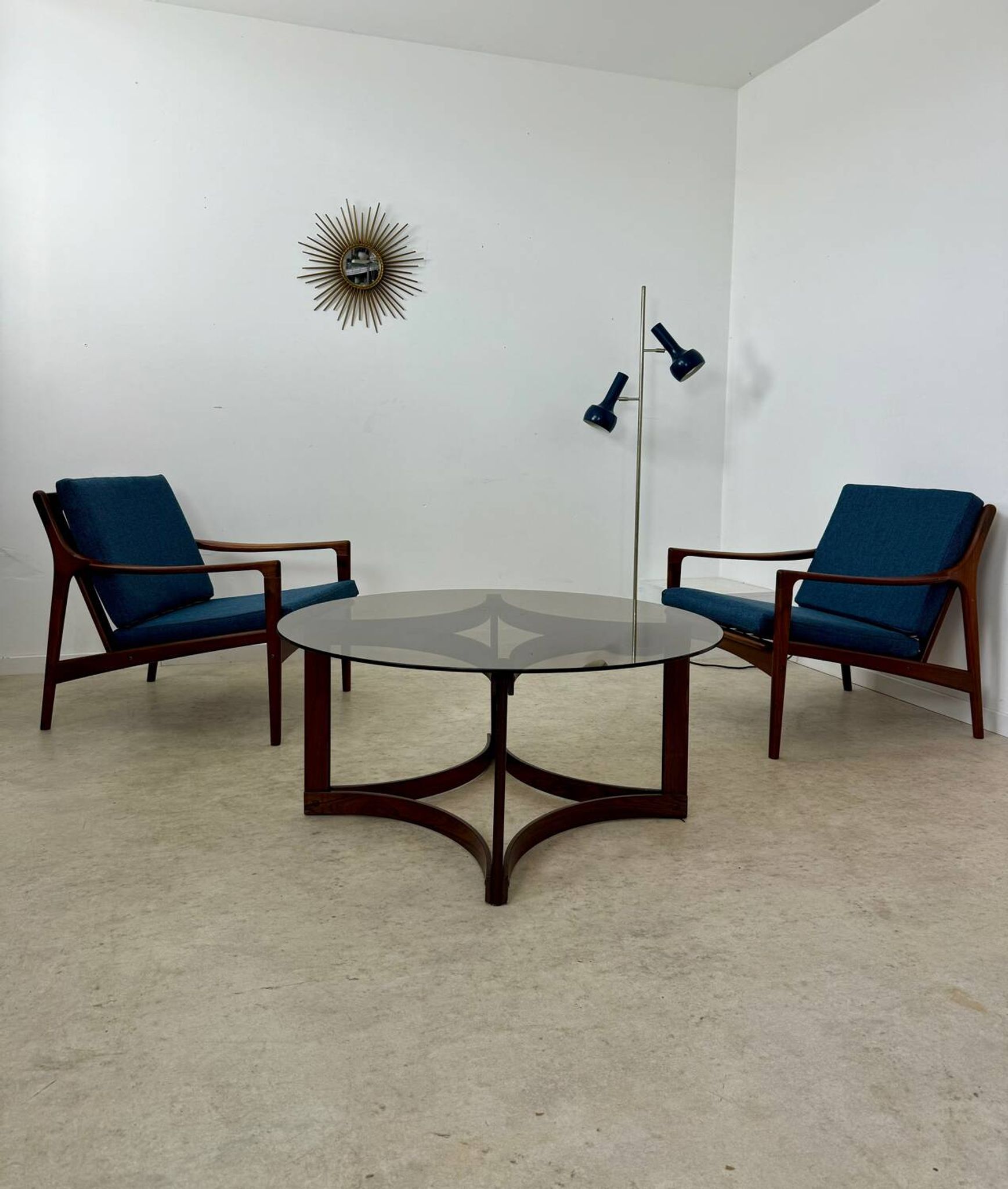 Antique rosewood coffee table with glass top designed by Ingmar Relling for Westnofa, vintage 70s