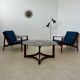 Ancienne table basse en palissandre et plateau de verre design Ingmar Relling pour Westnofa vintag annees 70