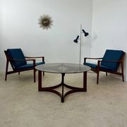 Antique rosewood coffee table with glass top designed by Ingmar Relling for Westnofa, vintage 70s